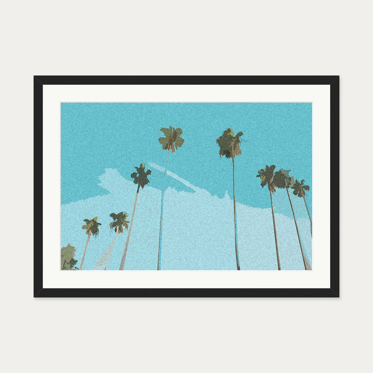Blue Vintage Palm Trees Art Print — 50 x 70 cm — Black Frame