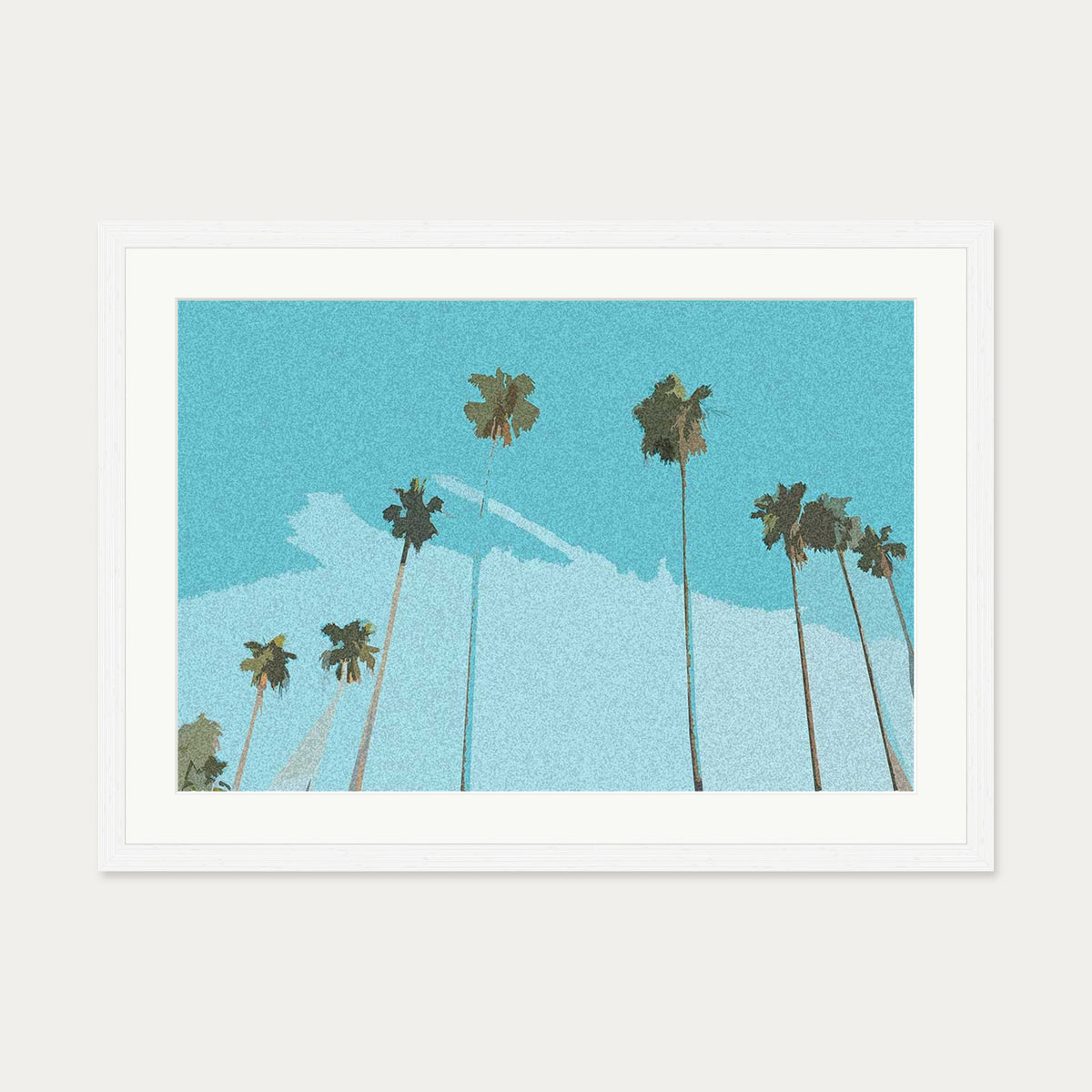 Blue Vintage Palm Trees Art Print — 50 x 70 cm — White Frame