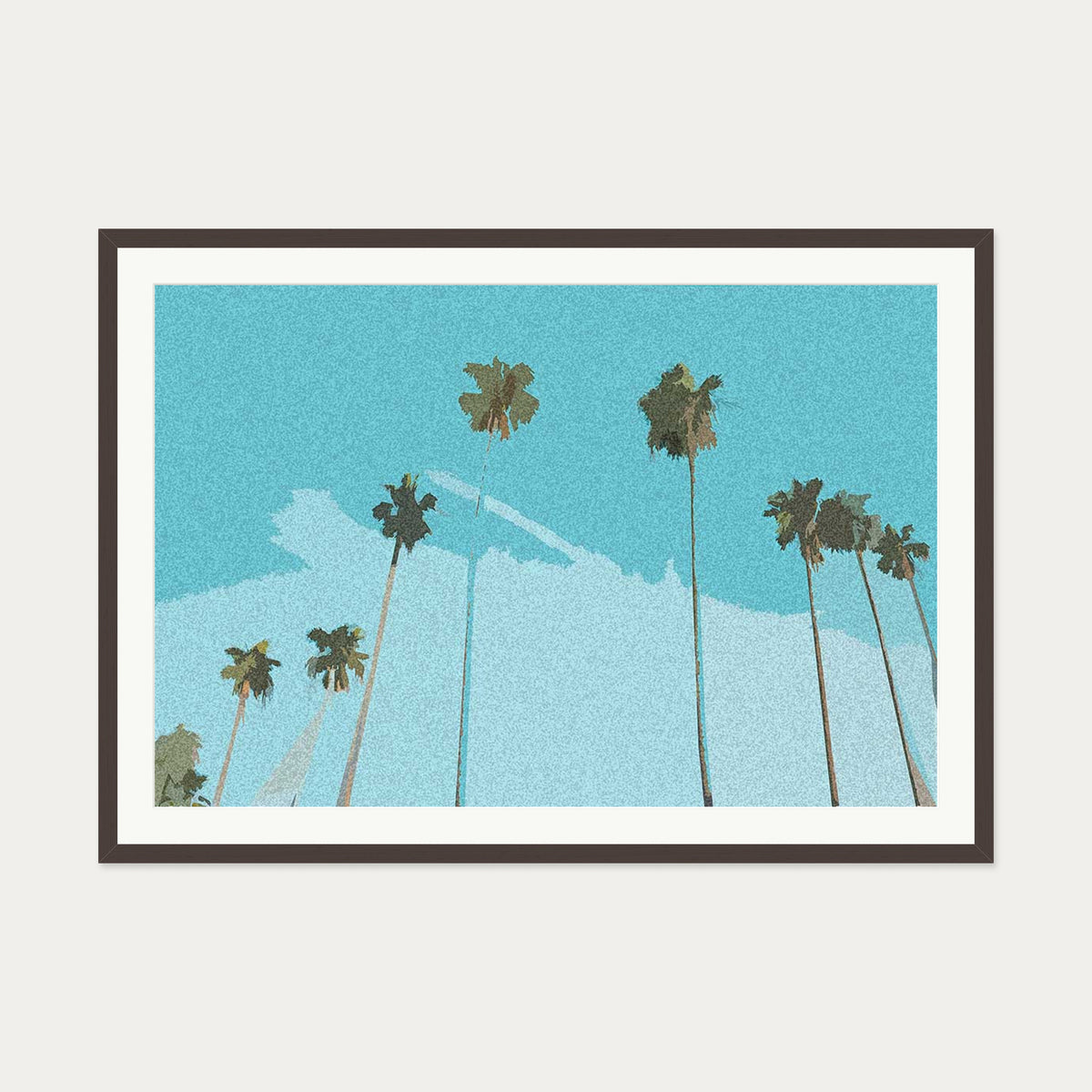 Blue Vintage Palm Trees Art Print — 70 x 100 cm — Brown Frame