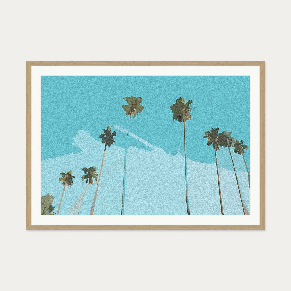 Blue Vintage Palm Trees Art Print — 70 x 100 cm — Oak Frame