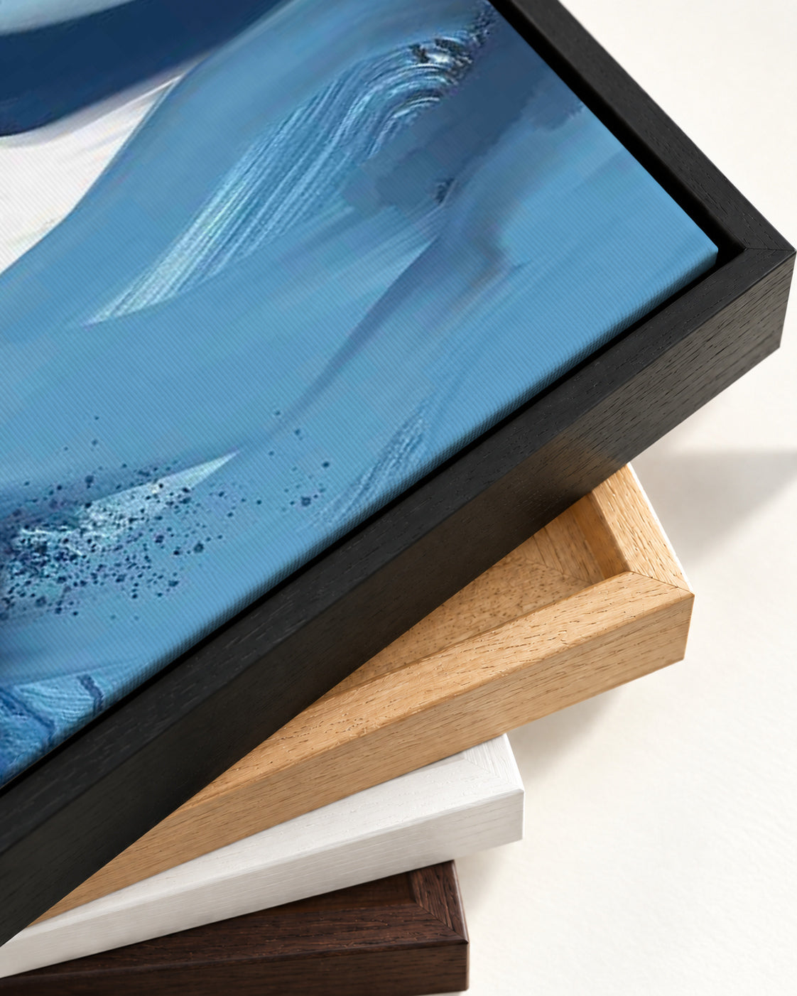 Blue Wave Canvas Art — framed canvas corner and wrapped canvas detail