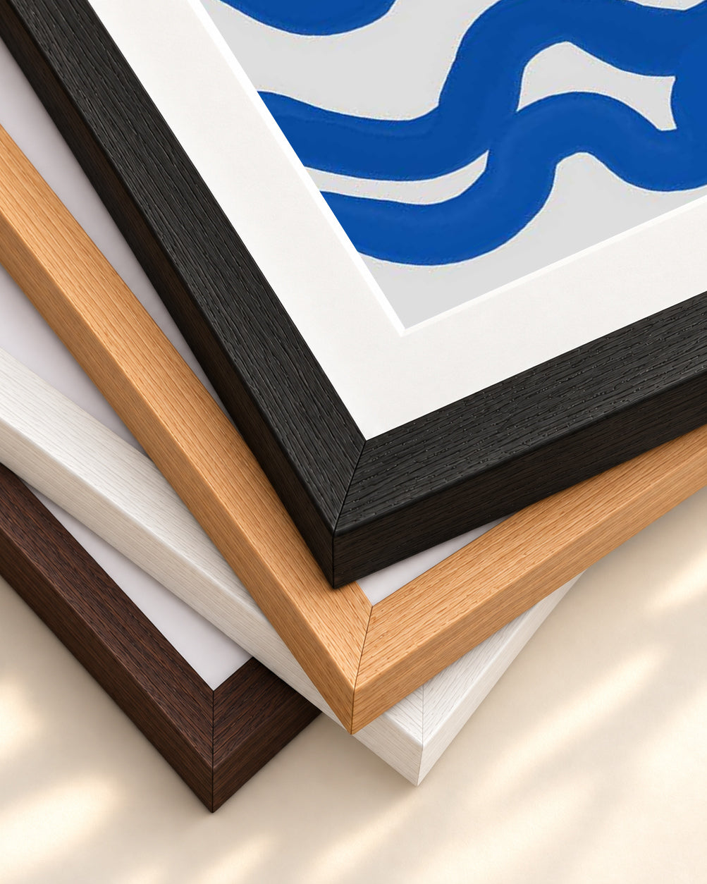 Blue Waves Art Print — framed print corner with 5 cm mount and bevel