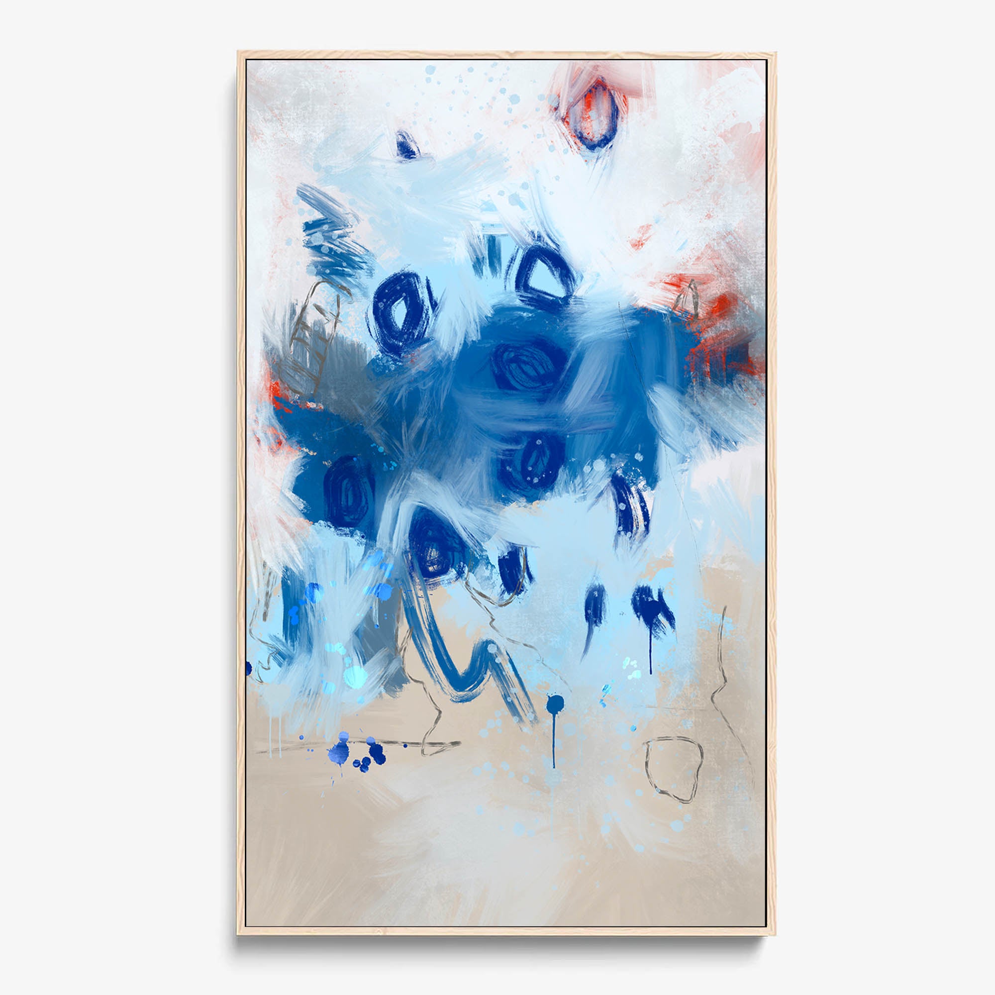 Blue Abstract Flowers Framed Canvas