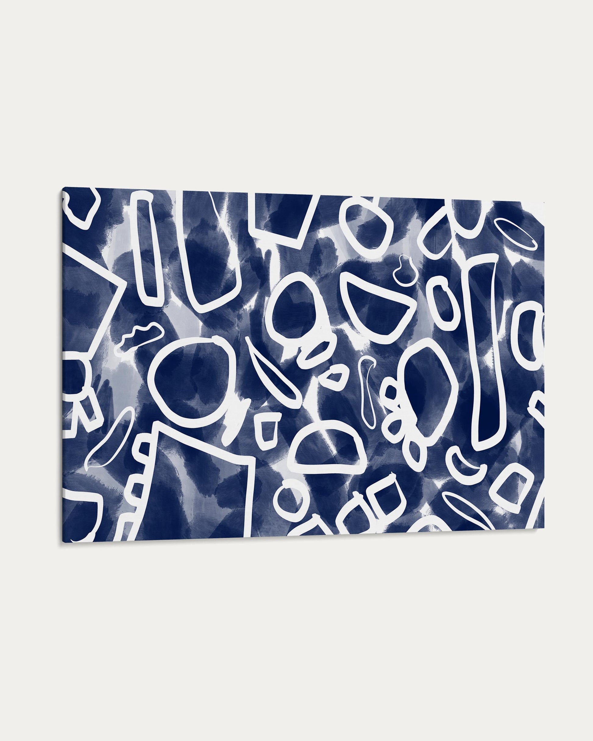 Navy blue and white abstract patterned product on a white background