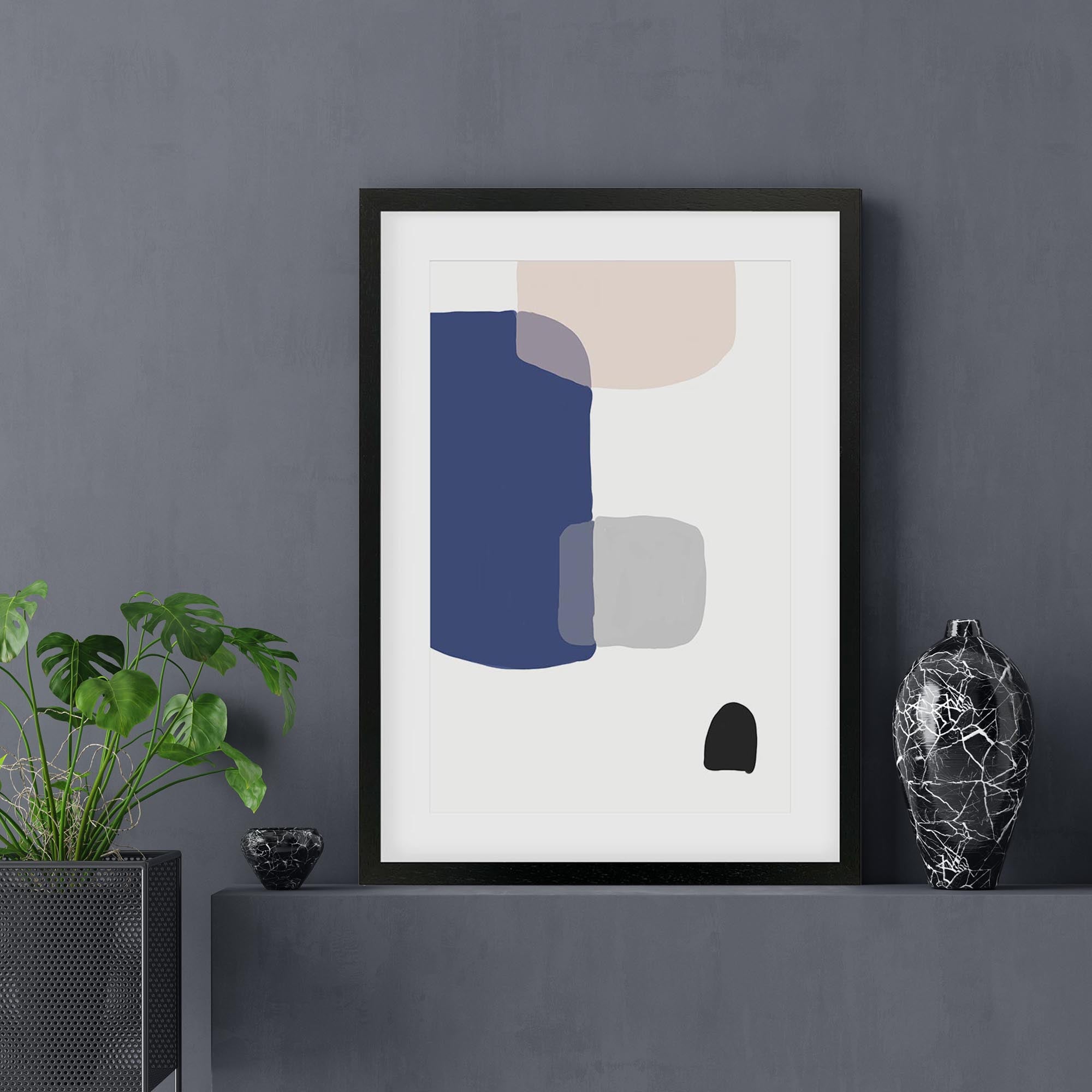 Abstract Blue Shapes Framed Art