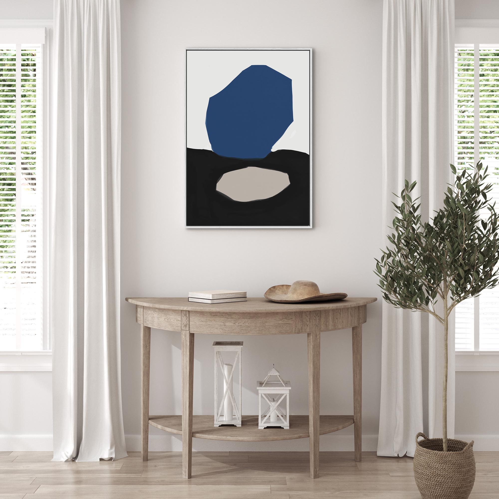 Navy & Black Design Framed Canvas