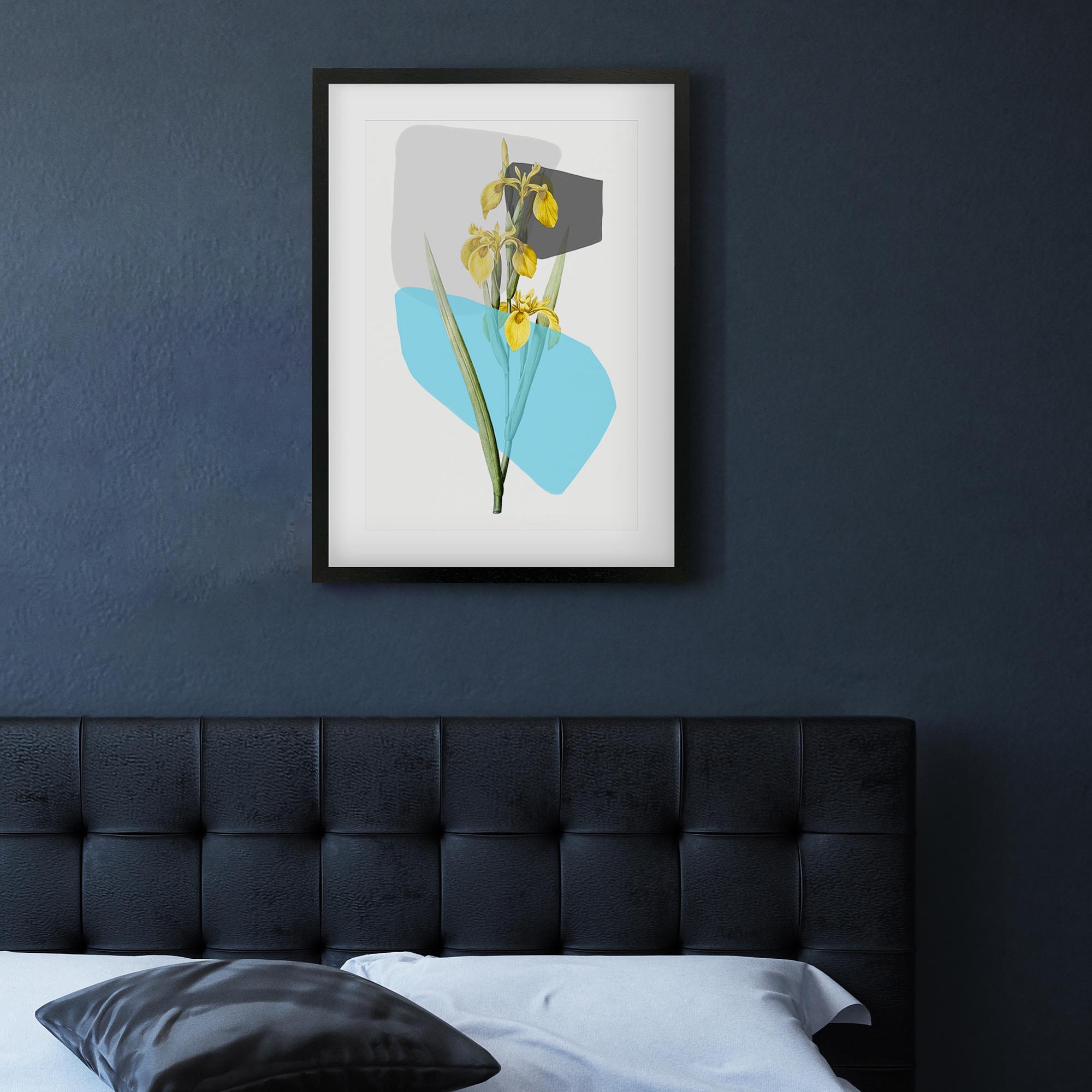 Botanical Vintage Leaves Blue Stripe Framed Art