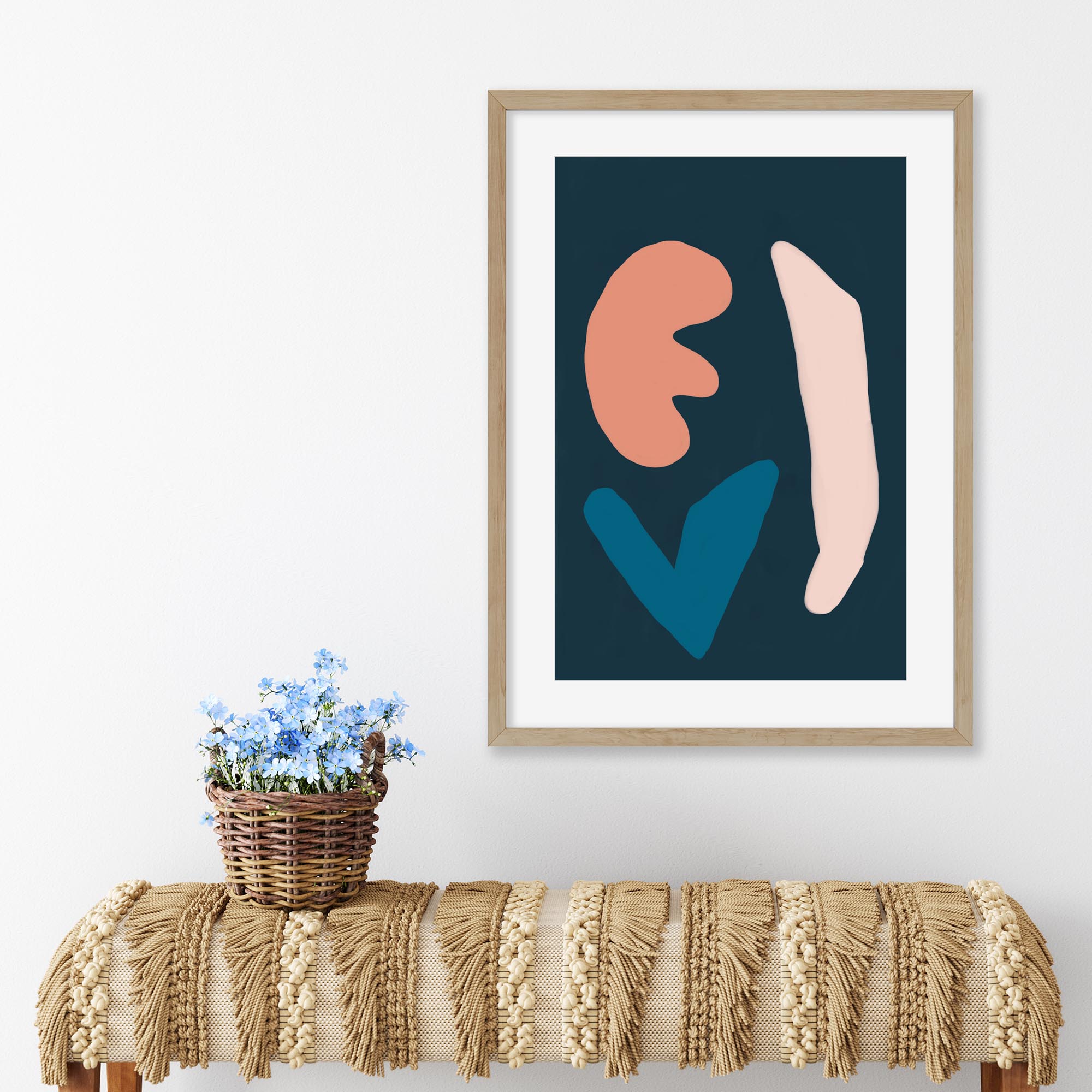 Navy Brush Strokes Framed Art