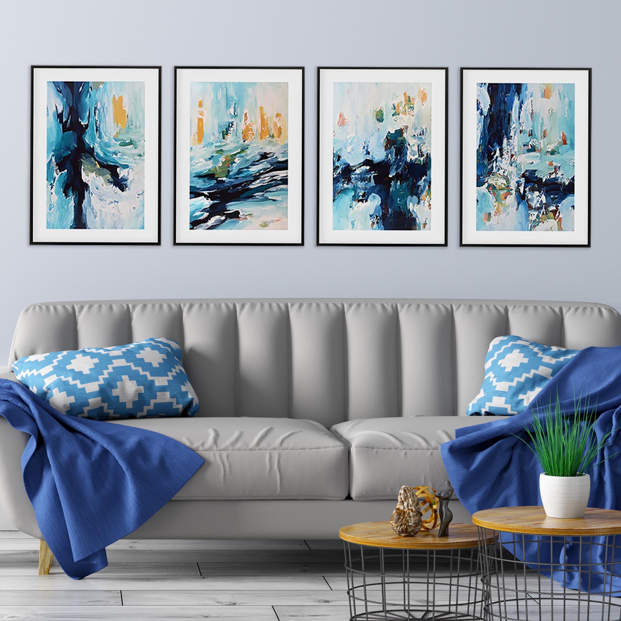 Abstract Teal And Gold Tones - Print Set Of 4