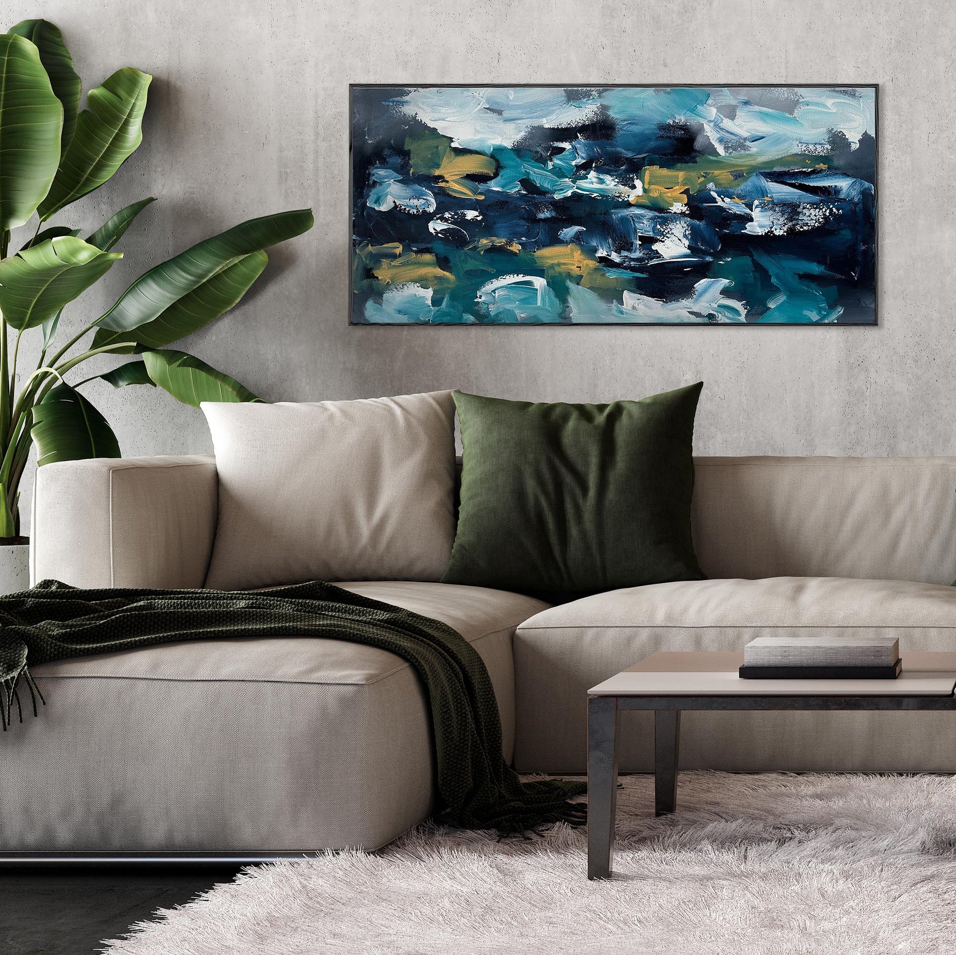 Misty River Bank - Original Painting-Abstract House