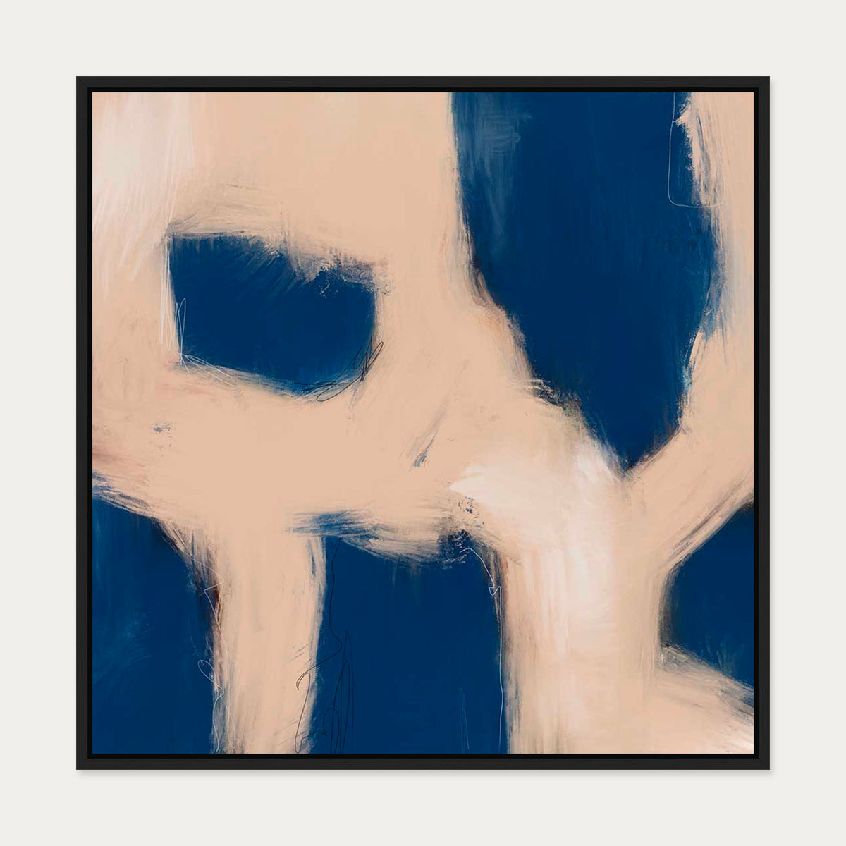 Blush Block Out Canvas Art — 70 x 70 cm — Black Frame