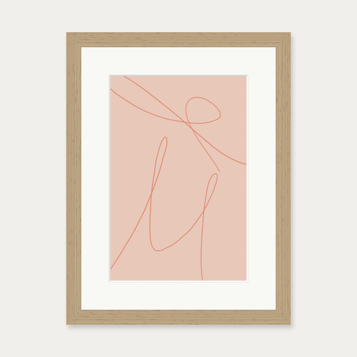 Blush Line Art Print — 30 x 40 cm — Oak Frame