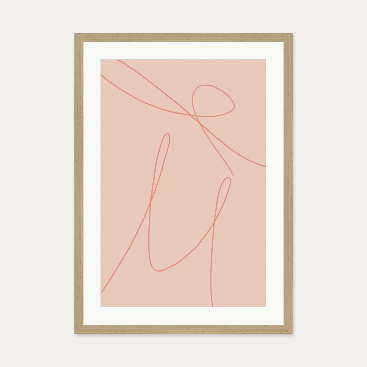 Blush Line Art Print — 50 x 70 cm — Oak Frame