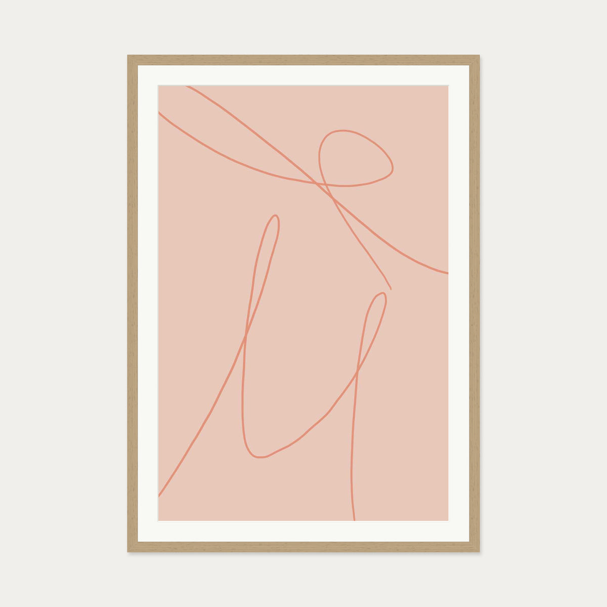 Blush Line Art Print — 70 x 100 cm — Oak Frame