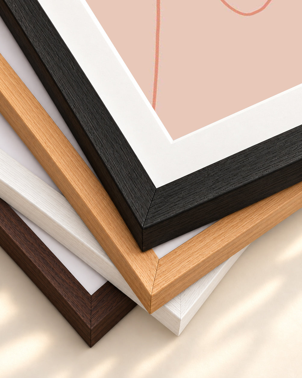 Blush Line Art Print — framed print corner with 5 cm mount and bevel