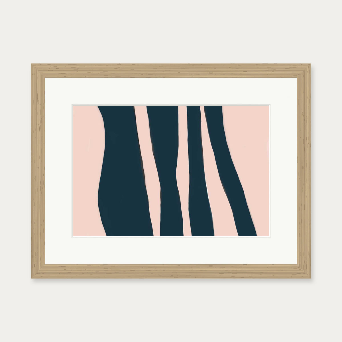 Blush On Navy Stripes Art Print — 30 x 40 cm — Oak Frame