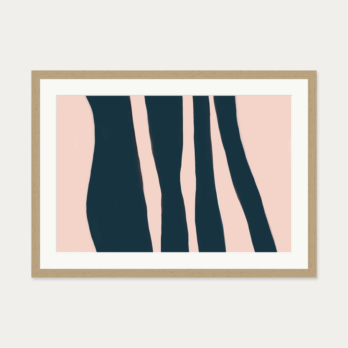 Blush On Navy Stripes Art Print — 50 x 70 cm — Oak Frame