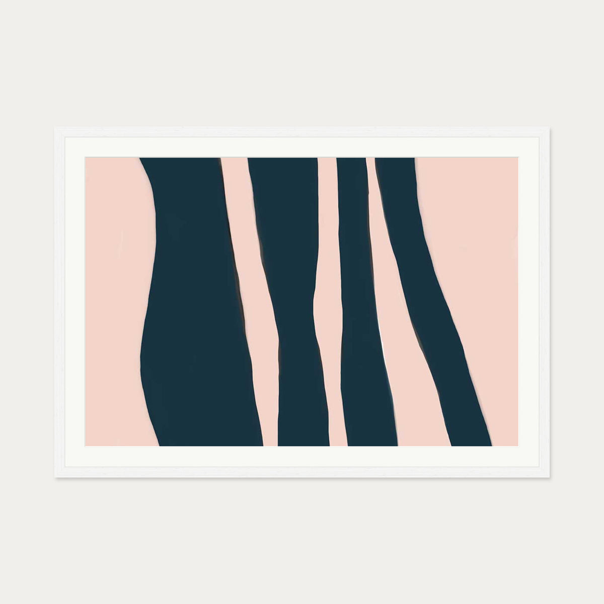 Blush On Navy Stripes Art Print — 70 x 100 cm — White Frame