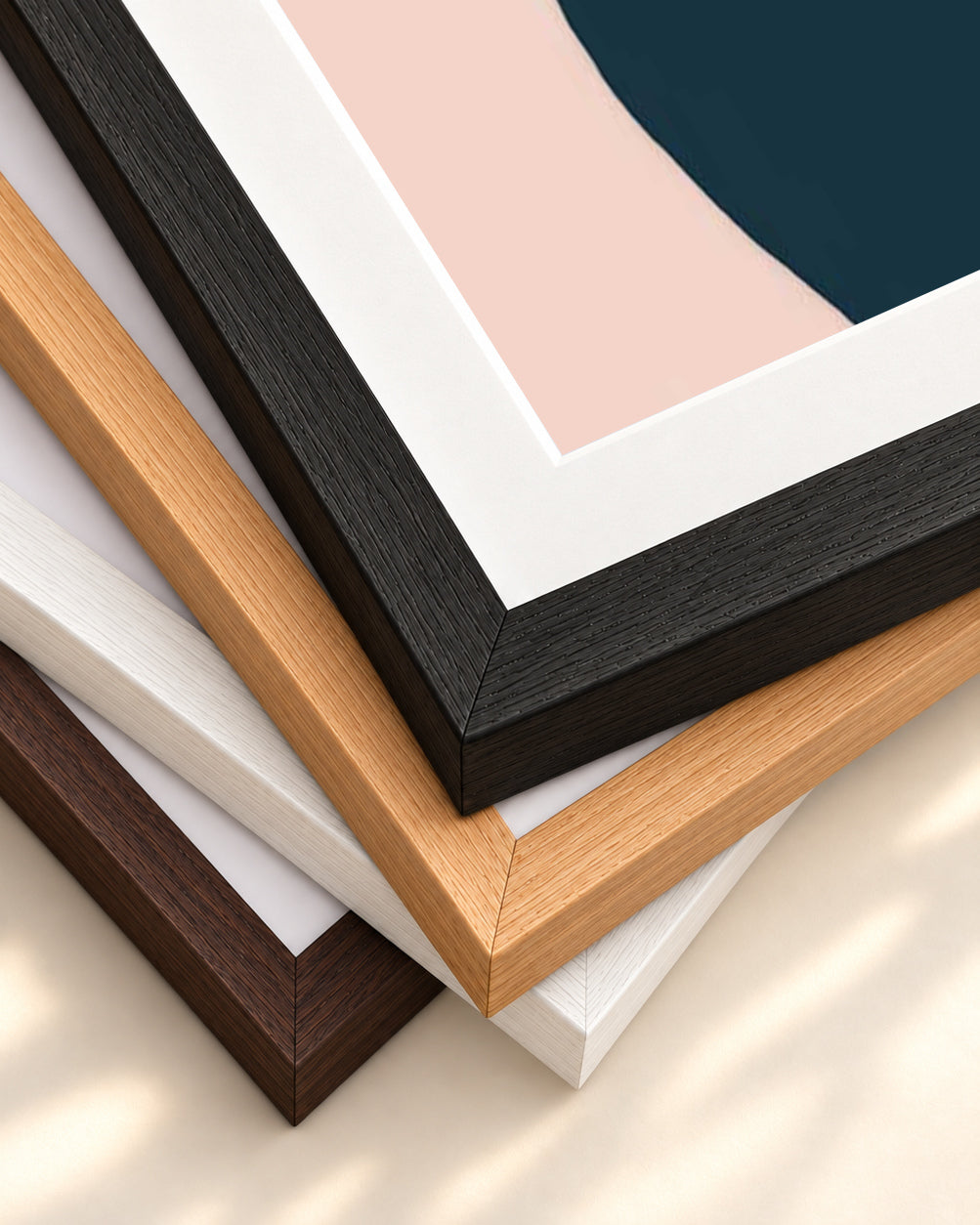 Blush On Navy Stripes Art Print — framed print corner with 5 cm mount and bevel