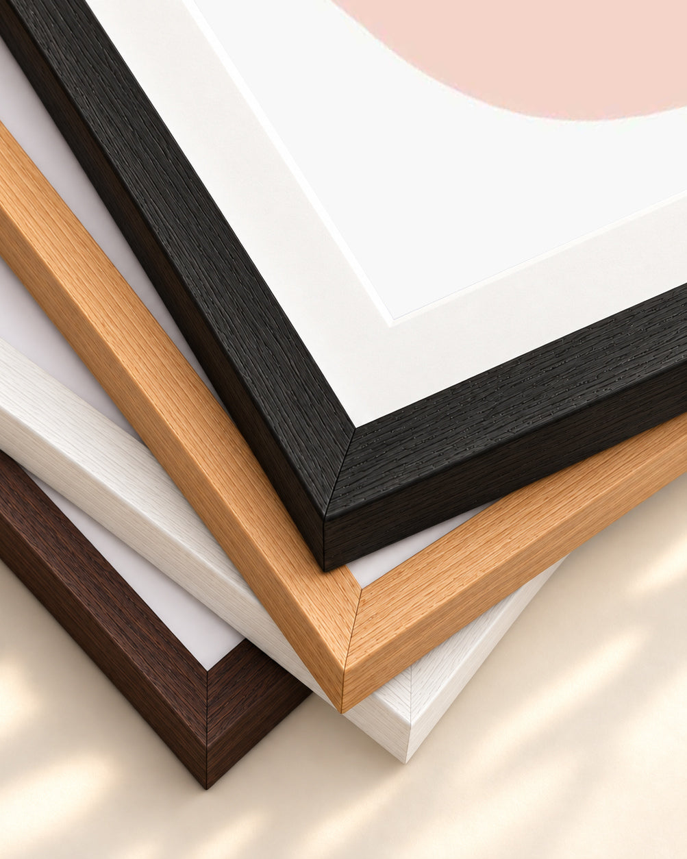 Blush Pastel Shapes Art Print — framed print corner with 5 cm mount and bevel