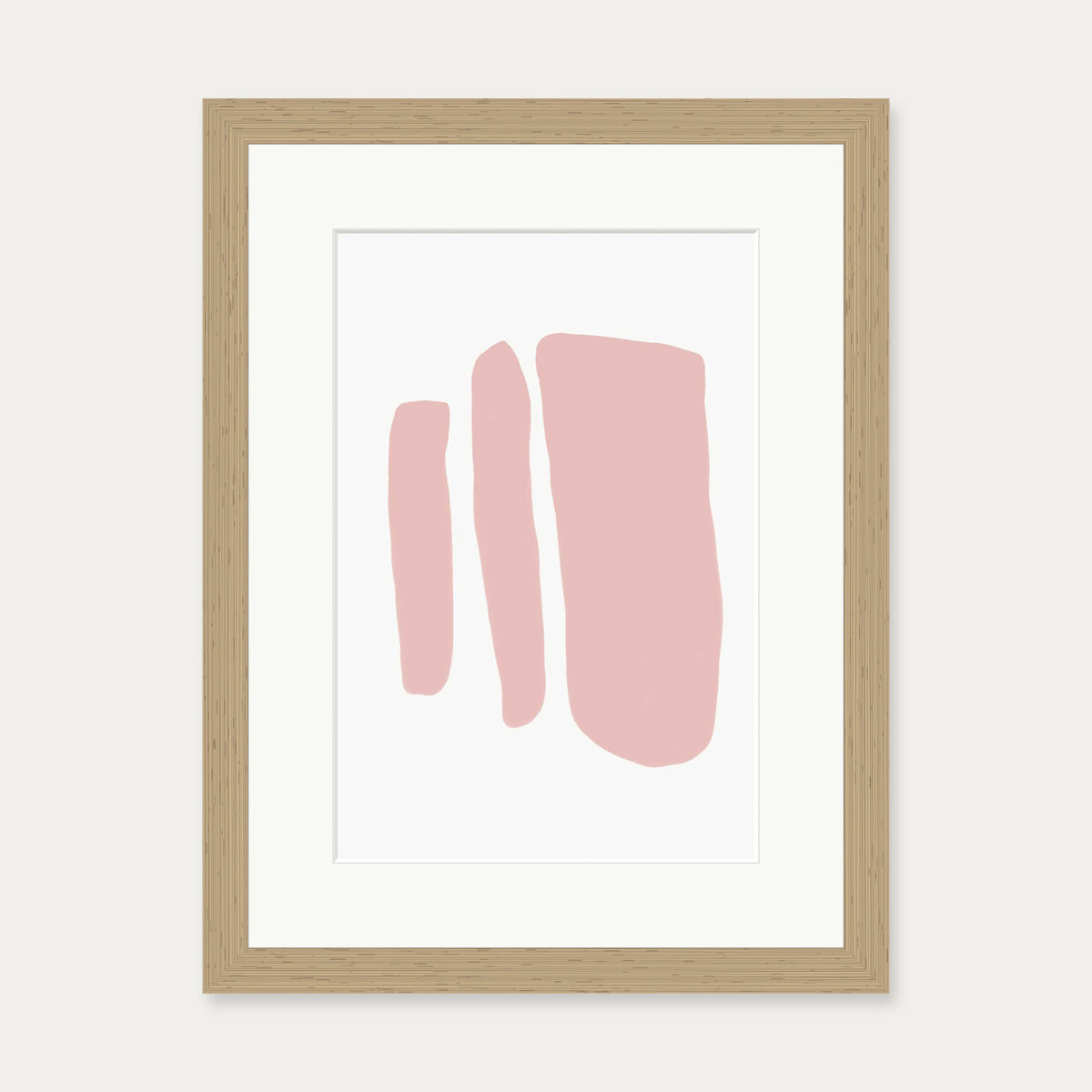 Blush Three Lines Art Print — 30 x 40 cm — Oak Frame