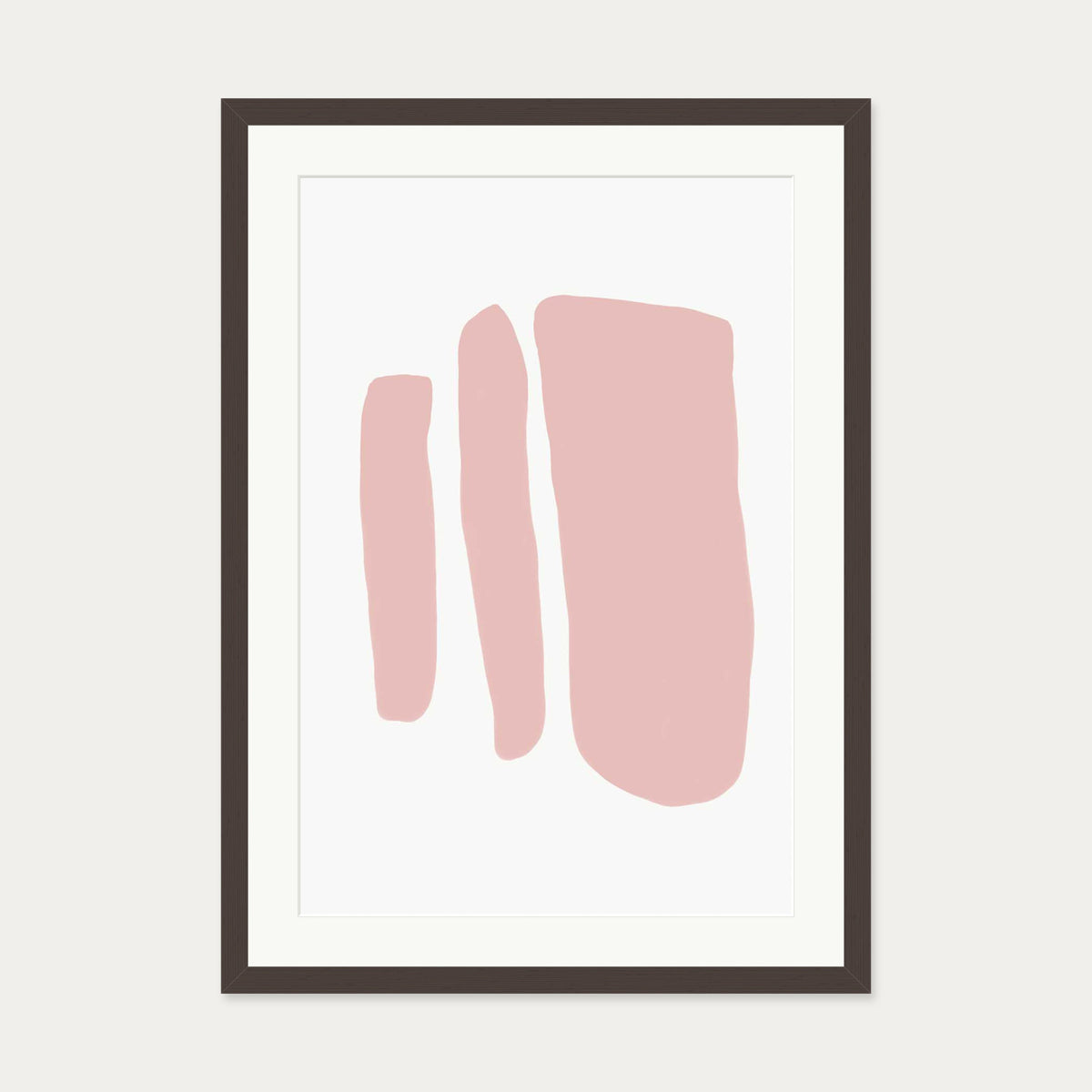 Blush Three Lines Art Print — 50 x 70 cm — Brown Frame