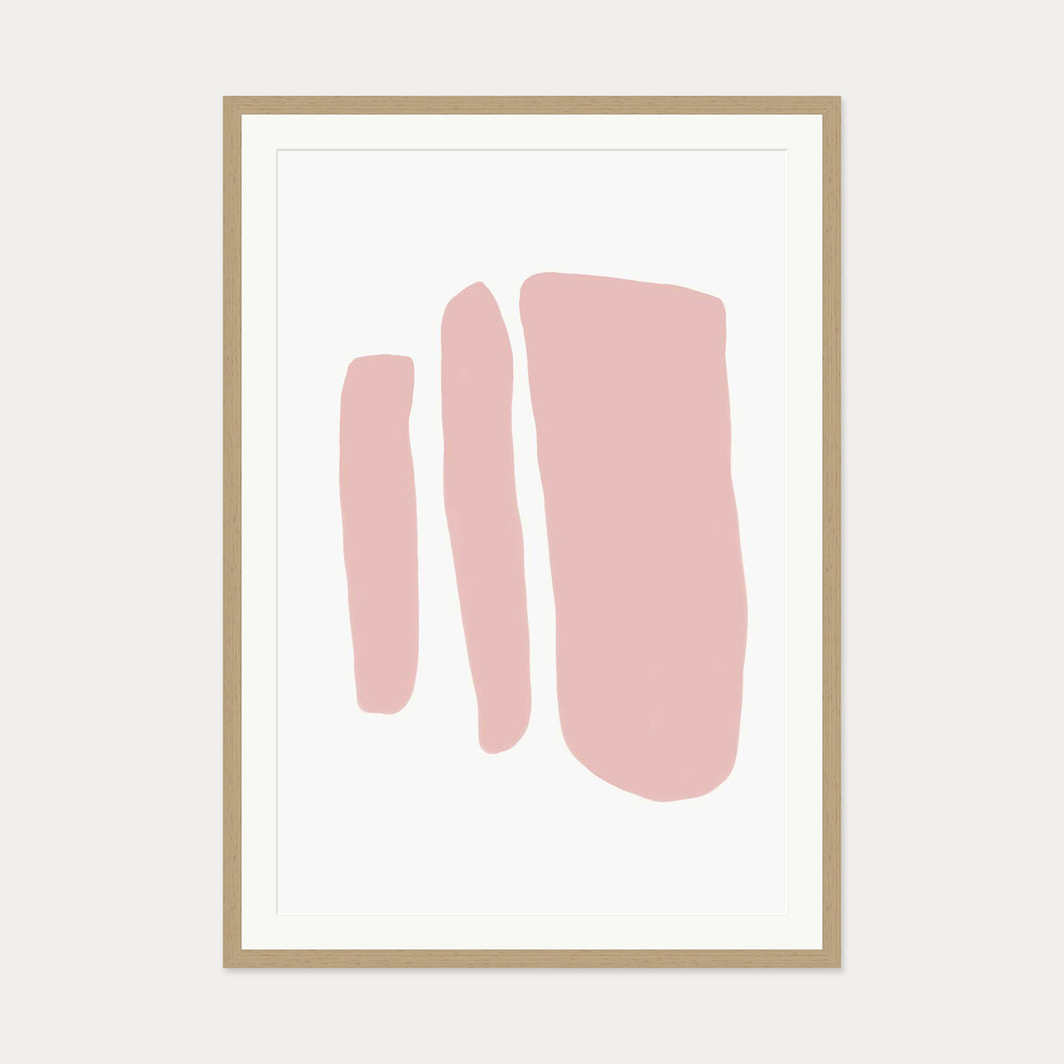 Blush Three Lines Art Print — 70 x 100 cm — Oak Frame