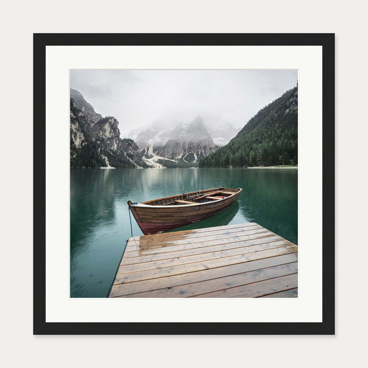 Boat In The Lake Wall Art Print — 50 x 50 cm — Black Frame