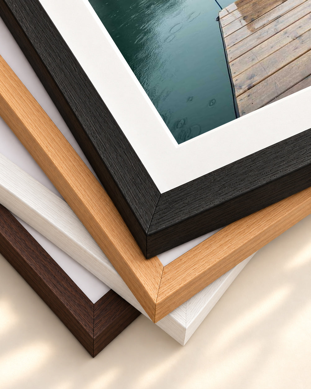 Boat In The Lake Wall Art Print — framed print corner with 5 cm mount and bevel