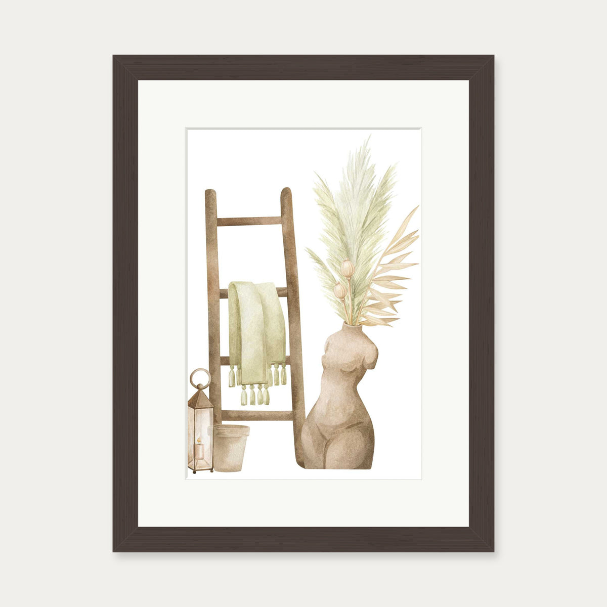 Bohemian Vibes Watercolour Art Print — 30 x 40 cm — Brown Frame