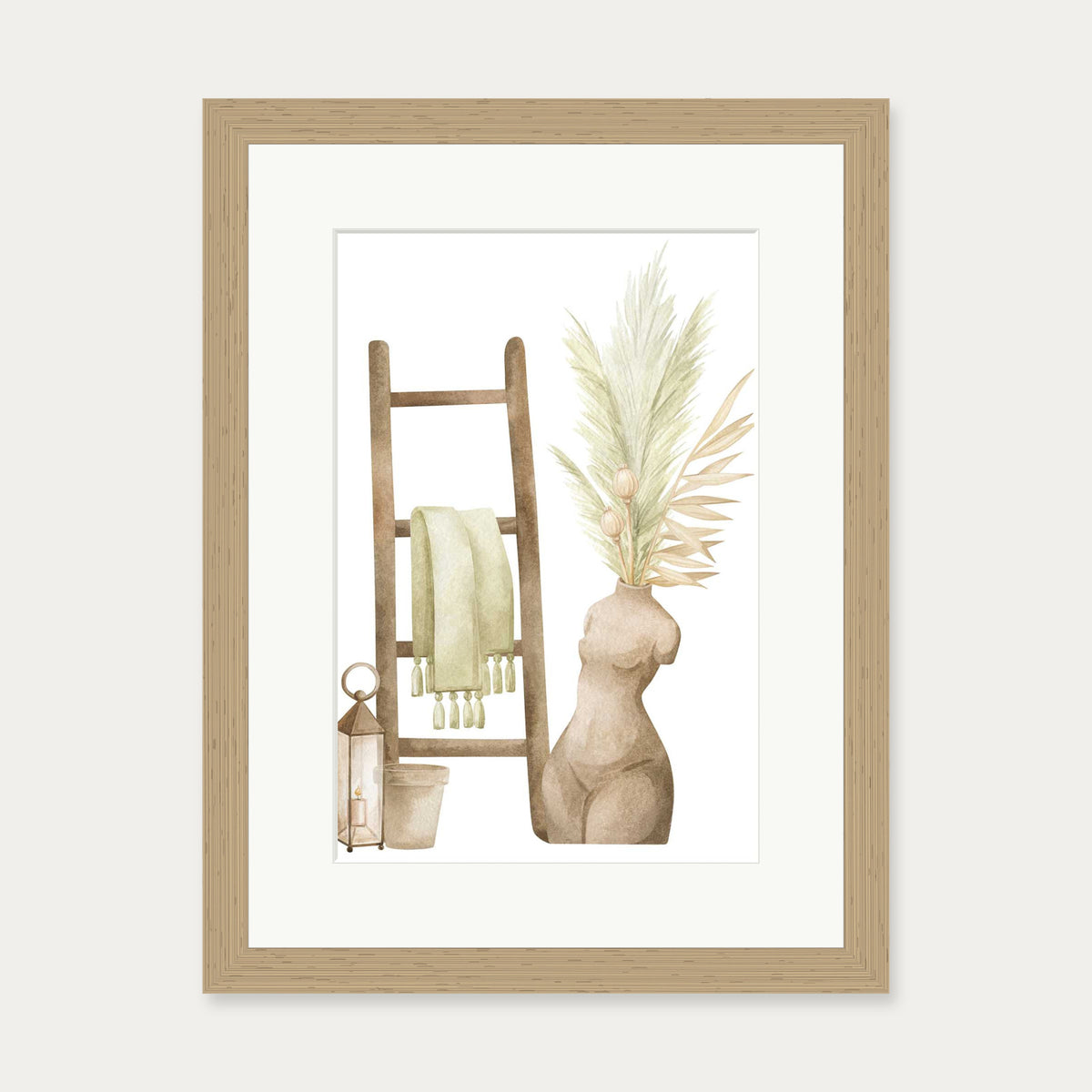 Bohemian Vibes Watercolour Art Print — 30 x 40 cm — Oak Frame