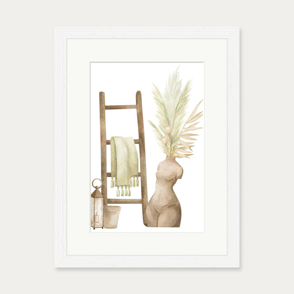 Bohemian Vibes Watercolour Art Print — 30 x 40 cm — White Frame