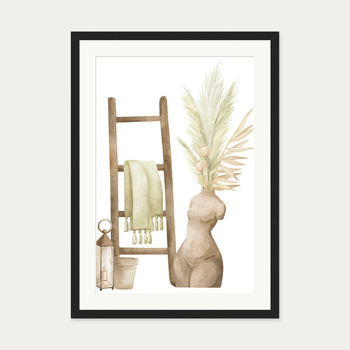 Bohemian Vibes Watercolour Art Print — 50 x 70 cm — Black Frame