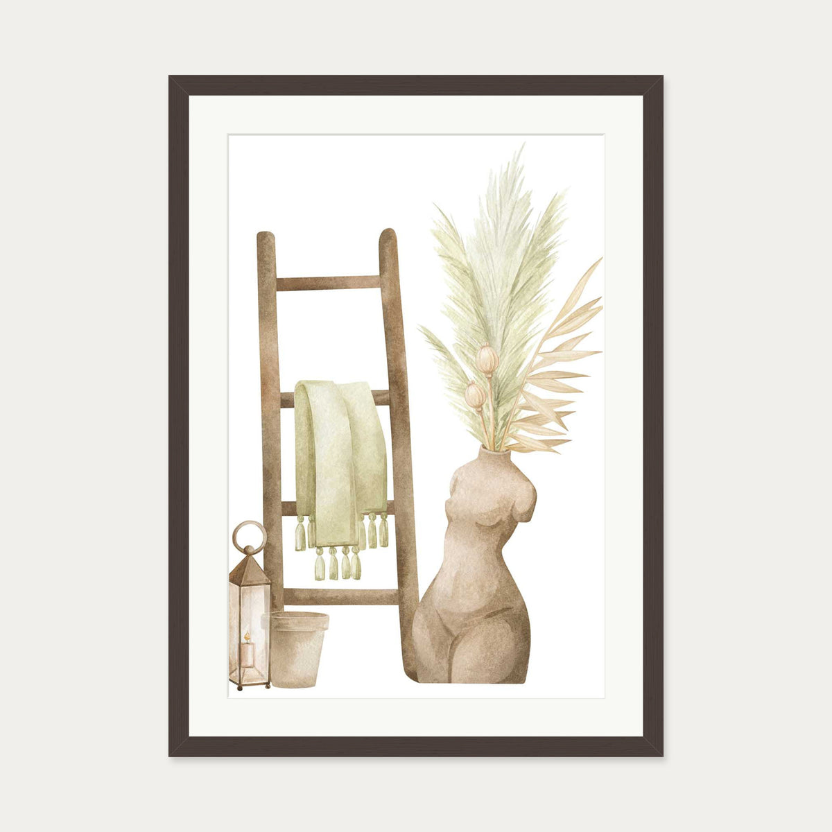 Bohemian Vibes Watercolour Art Print — 50 x 70 cm — Brown Frame