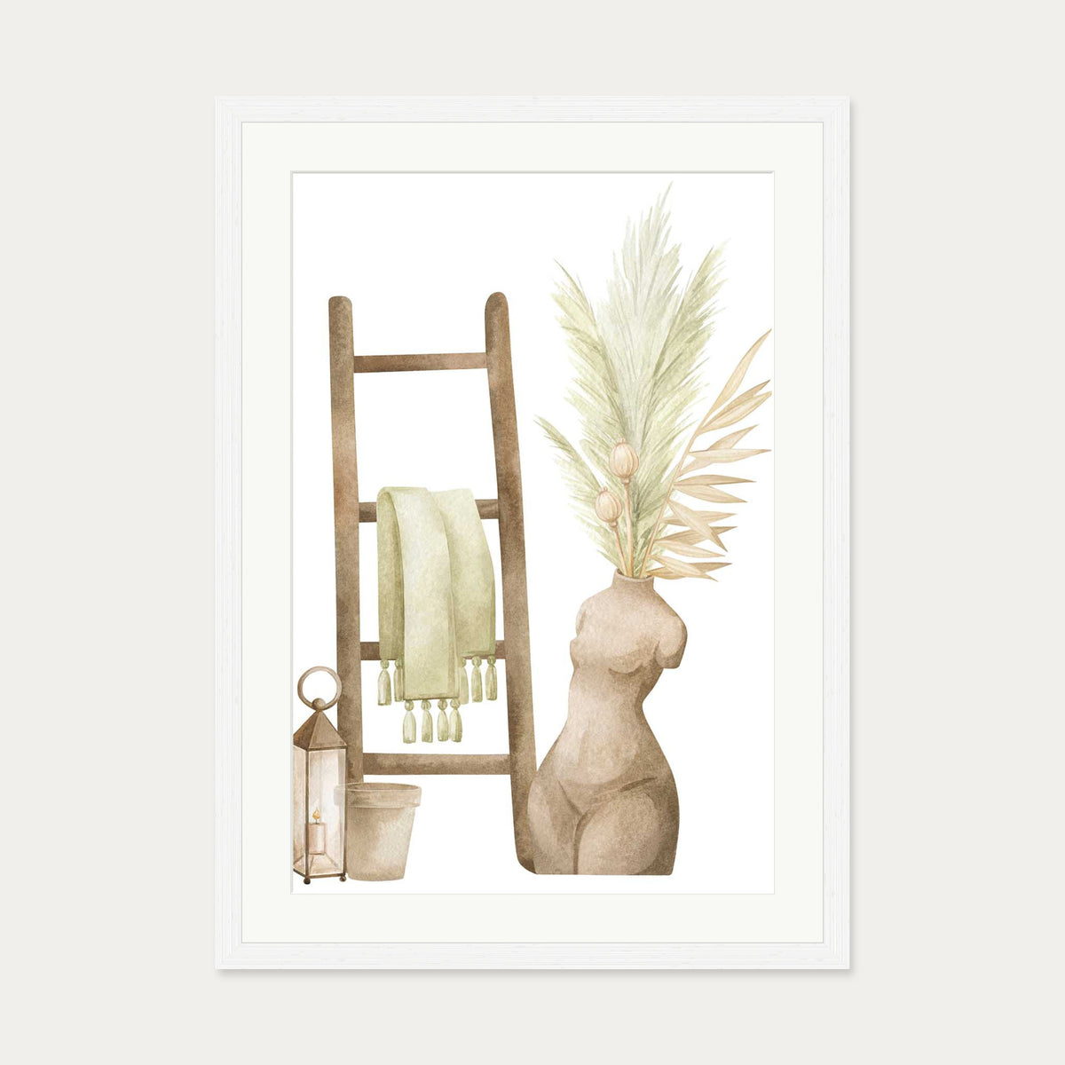 Bohemian Vibes Watercolour Art Print — 50 x 70 cm — White Frame