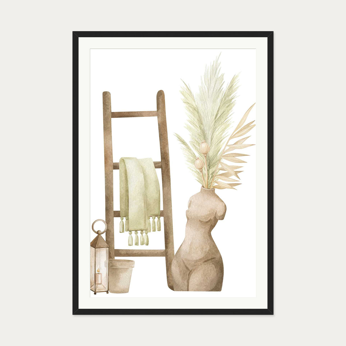 Bohemian Vibes Watercolour Art Print — 70 x 100 cm — Black Frame