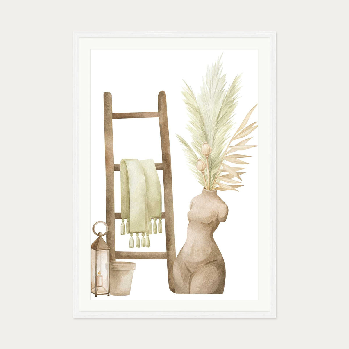 Bohemian Vibes Watercolour Art Print — 70 x 100 cm — White Frame