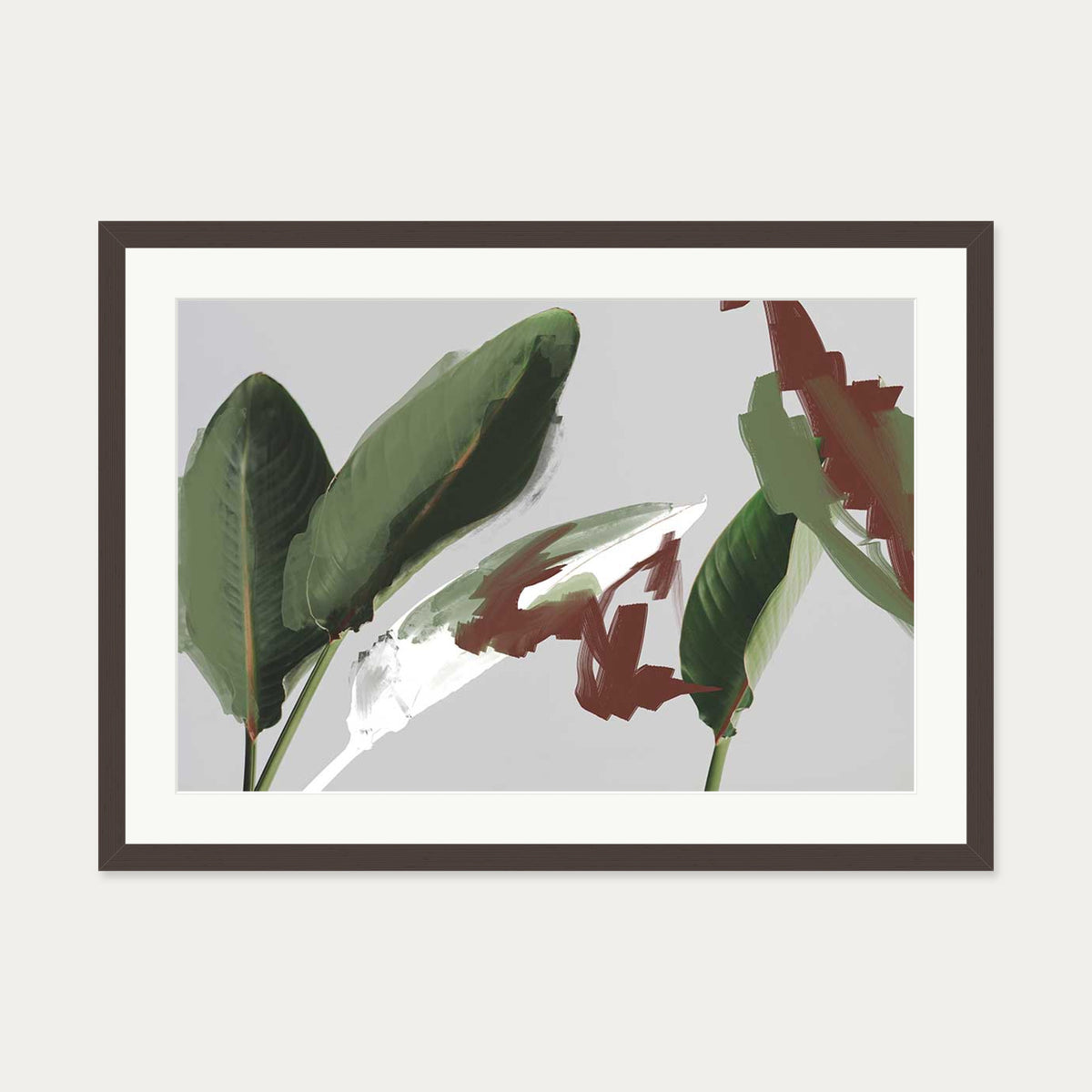 Botanical Abstract Art Print — 50 x 70 cm — Brown Frame