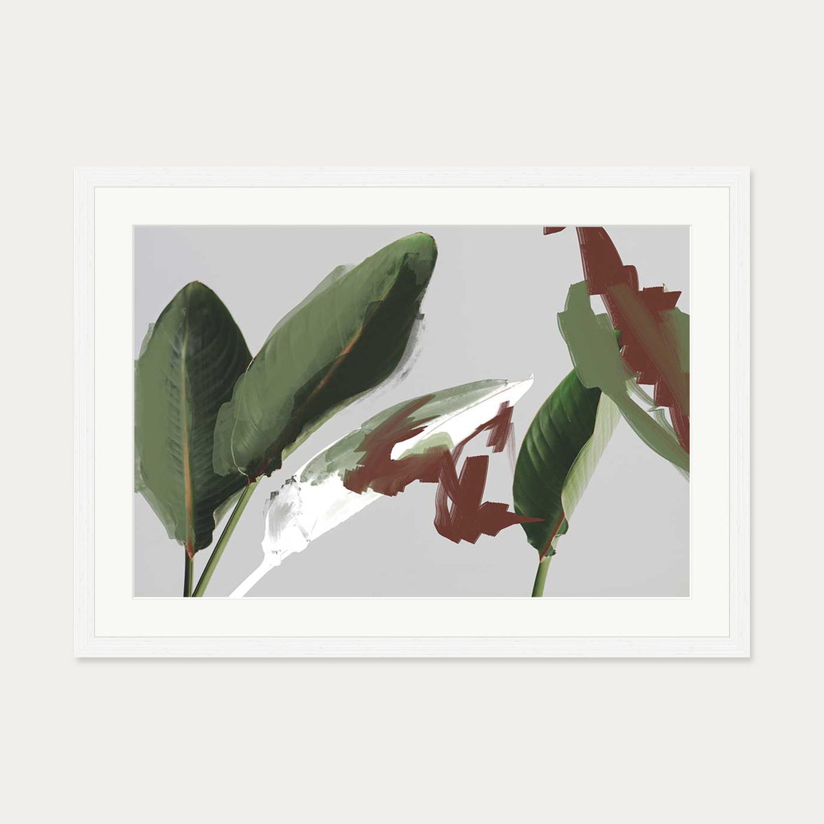 Botanical Abstract Art Print — 50 x 70 cm — White Frame