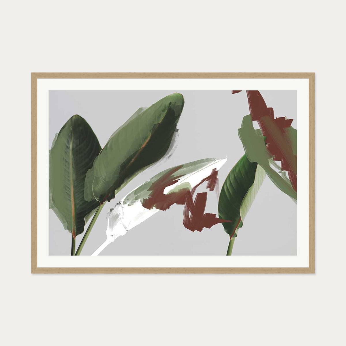 Botanical Abstract Art Print — 70 x 100 cm — Oak Frame