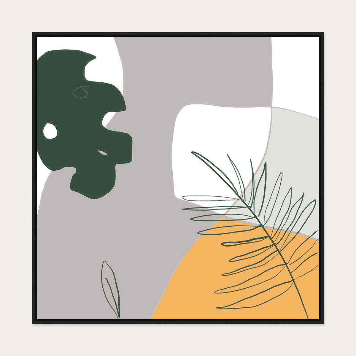 Botanical Abstract Canvas Art — 100 x 100 cm — Black Frame