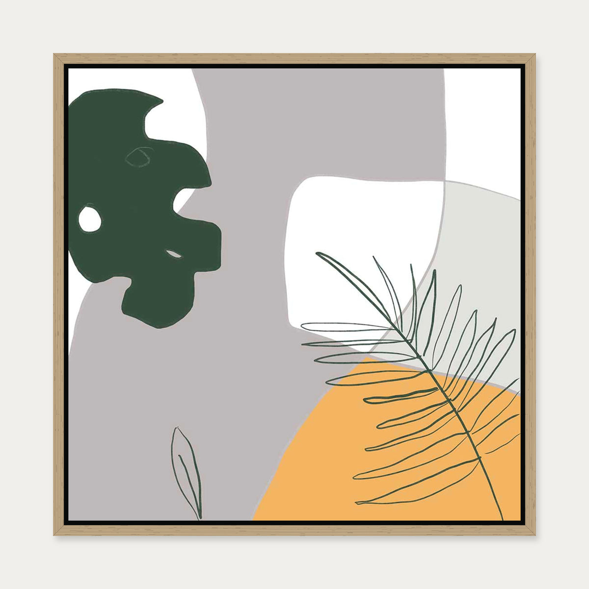 Botanical Abstract Canvas Art — 50 x 50 cm — Oak Frame