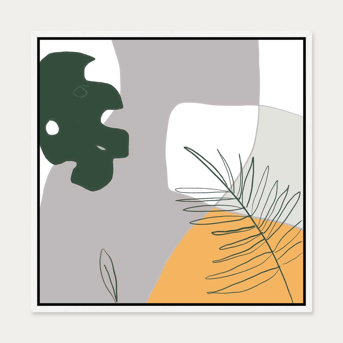 Botanical Abstract Canvas Art — 50 x 50 cm — White Frame