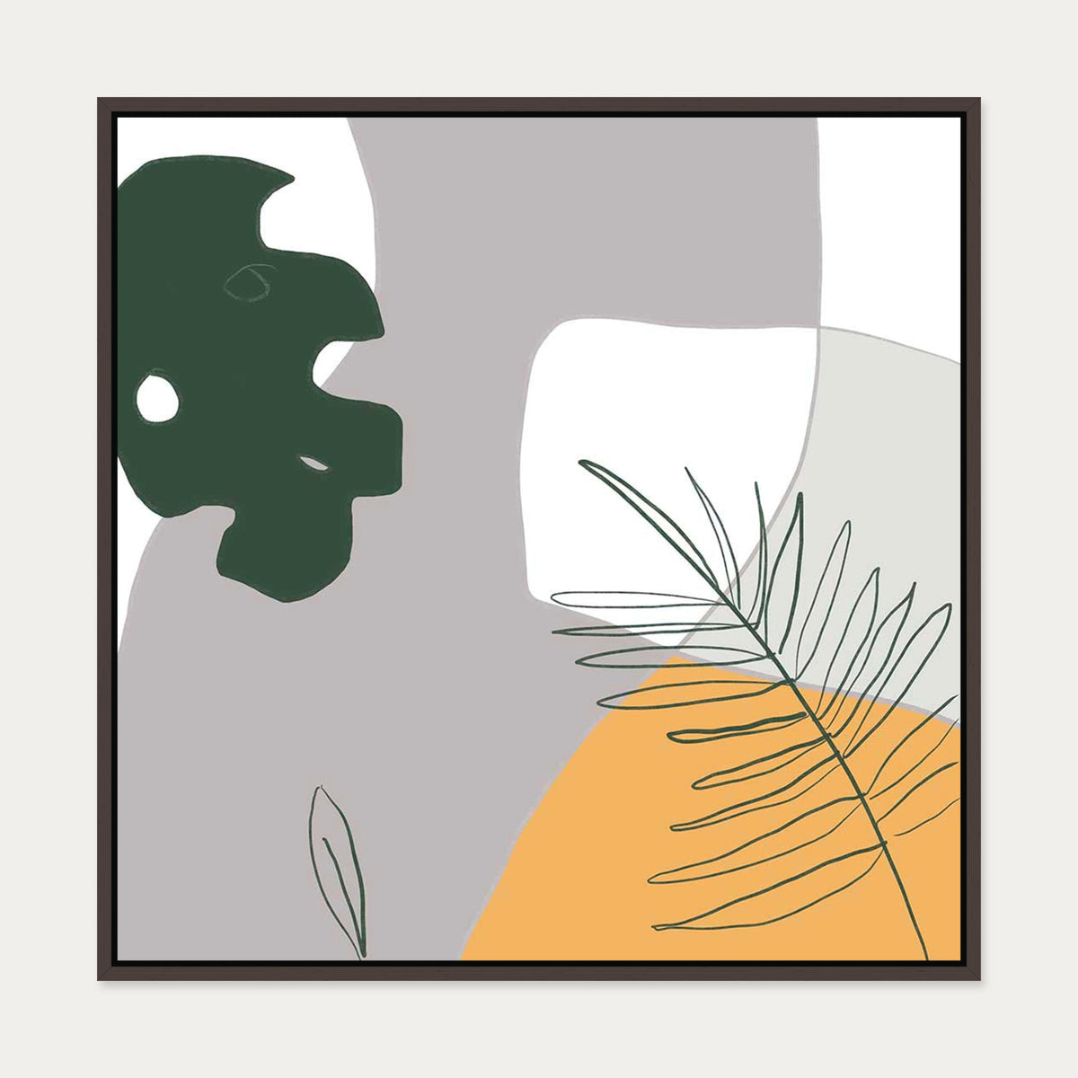 Botanical Abstract Canvas Art — 70 x 70 cm — Brown Frame