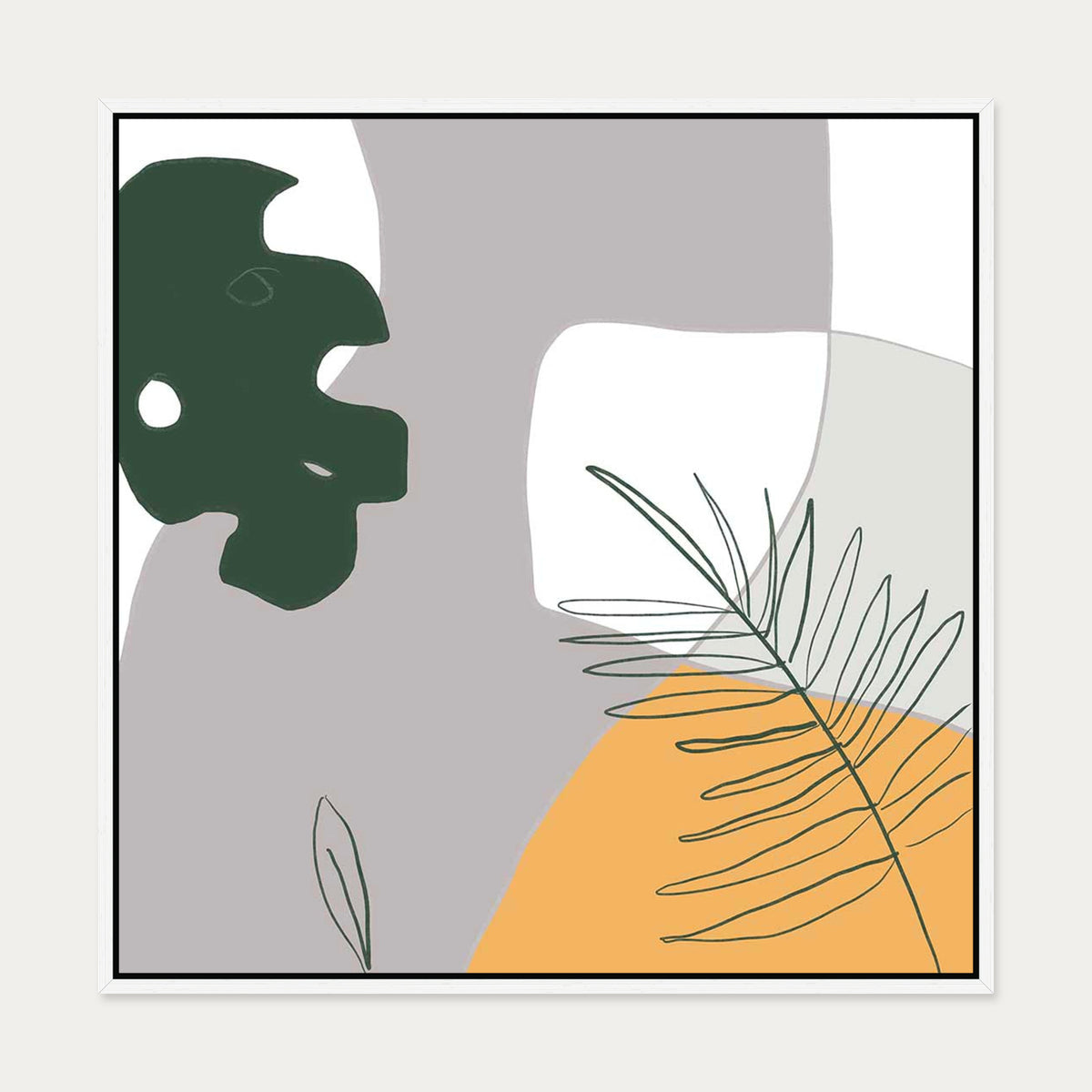 Botanical Abstract Canvas Art — 70 x 70 cm — White Frame