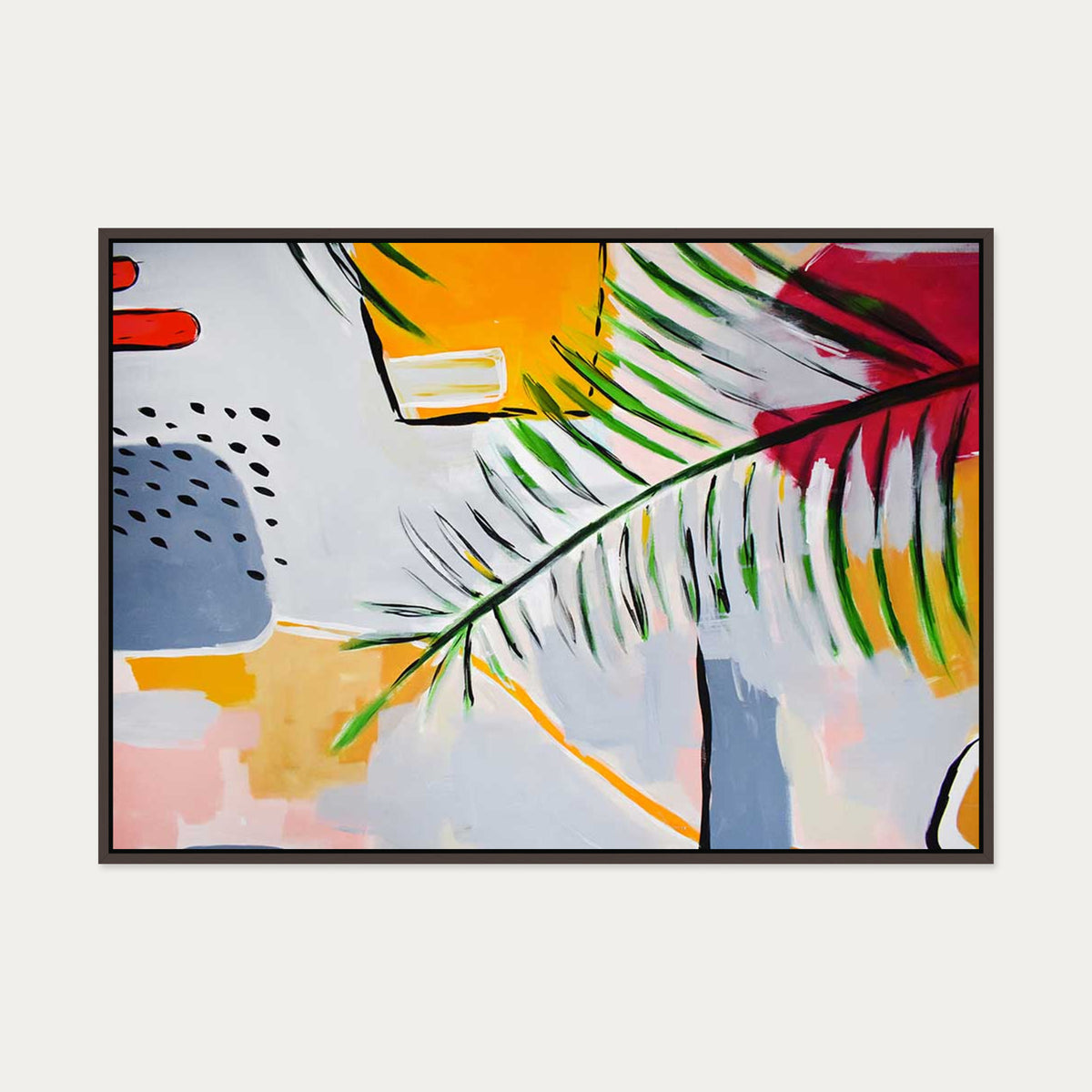 Botanical Abstract Leaf Canvas Art — 70 x 100 cm — Brown Frame