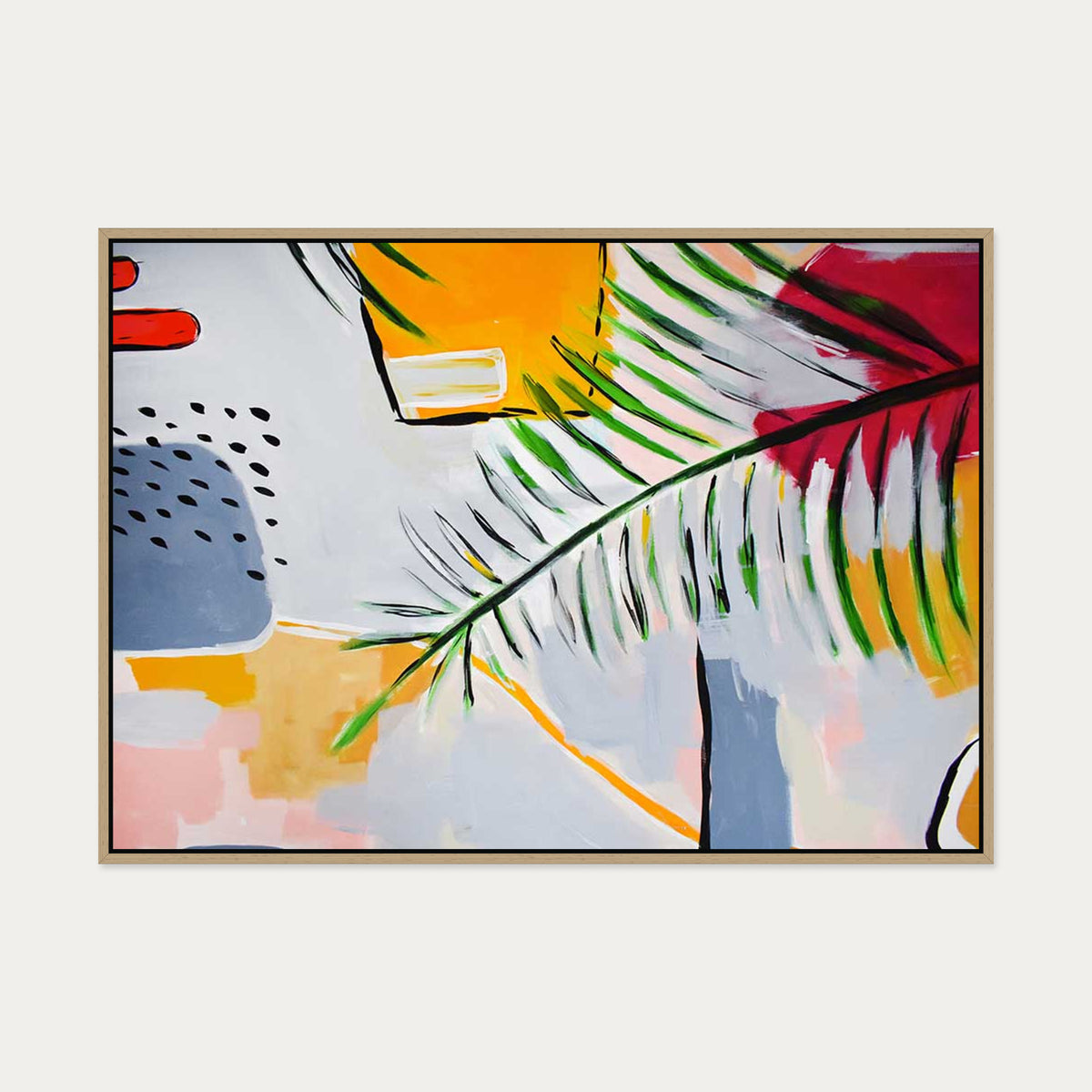 Botanical Abstract Leaf Canvas Art — 70 x 100 cm — Oak Frame