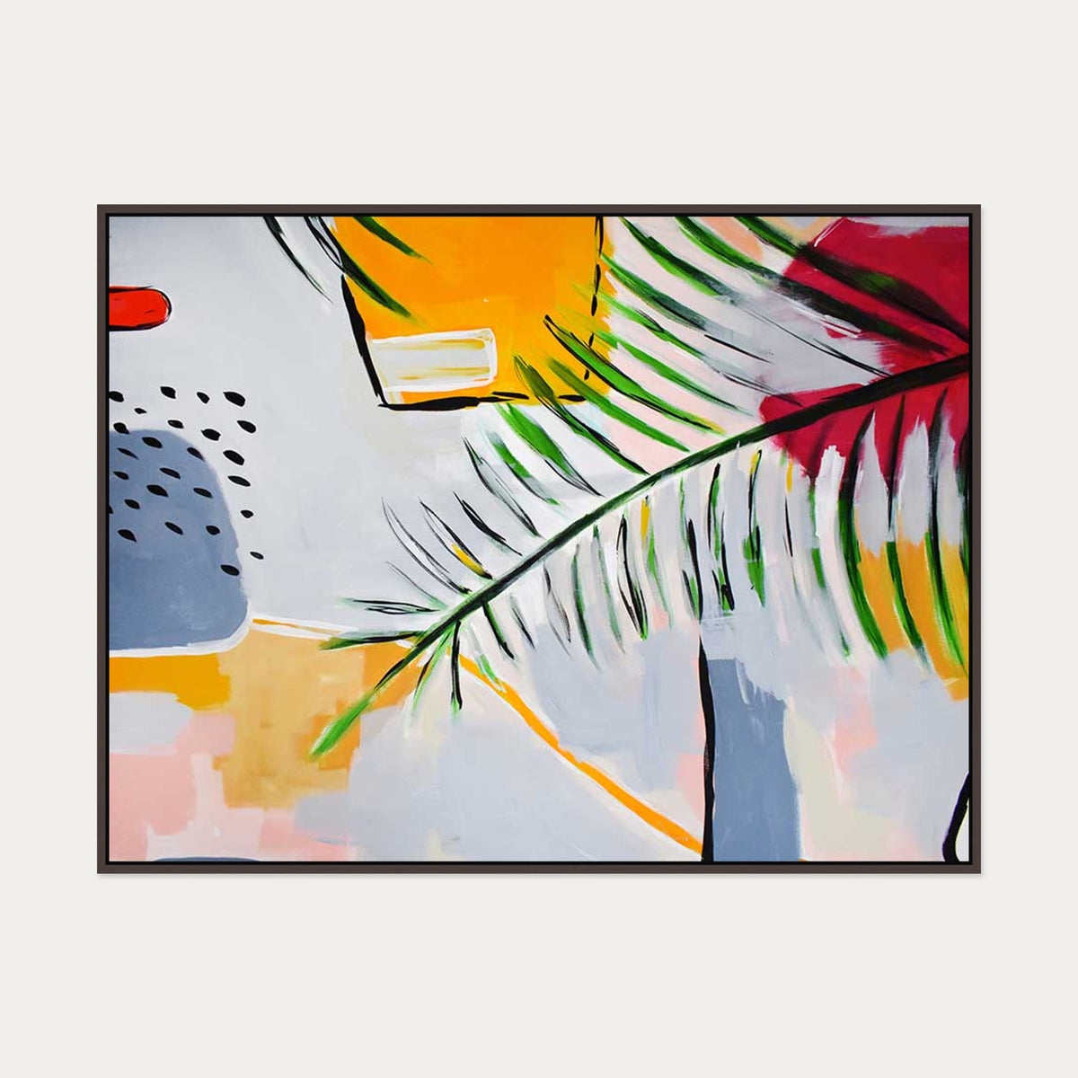 Botanical Abstract Leaf Canvas Art — 90 x 120 cm — Brown Frame