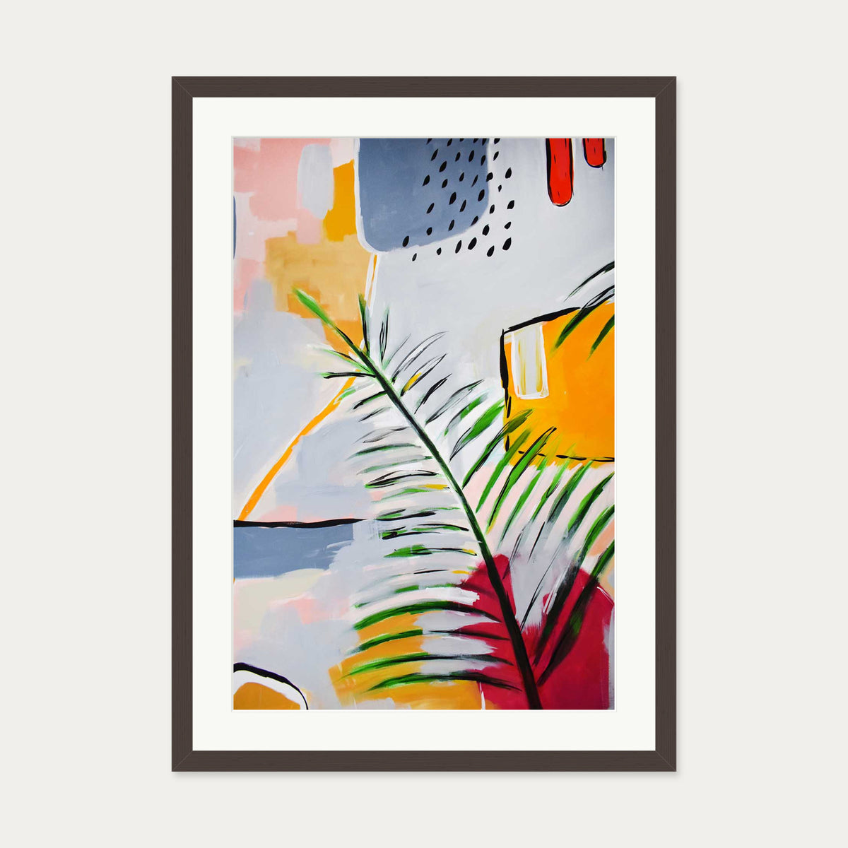 Botanical Abstract Leaf Art Print — 50 x 70 cm — Brown Frame