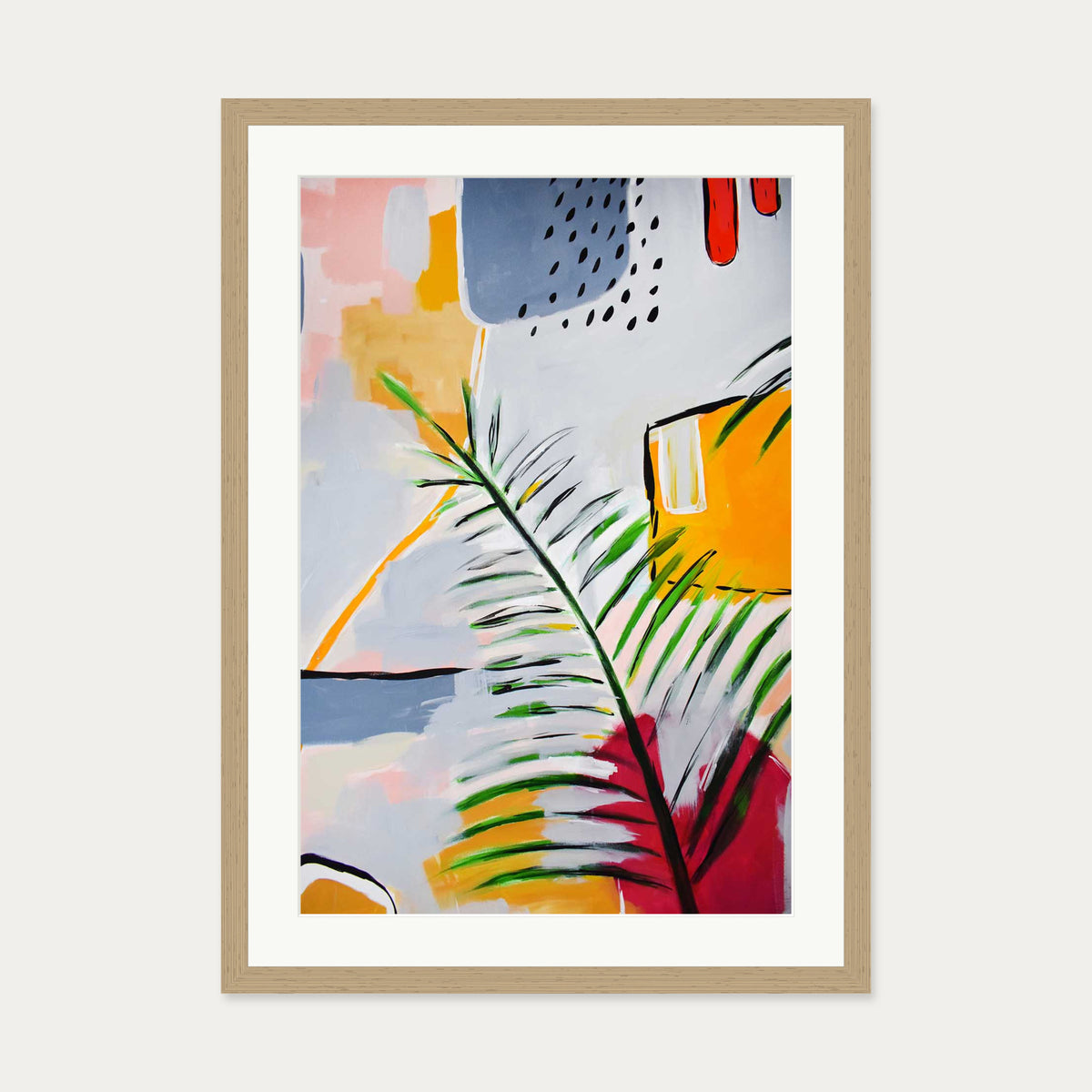 Botanical Abstract Leaf Art Print — 50 x 70 cm — Oak Frame